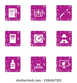Surveillance icons set. Grunge set of 9 surveillance vector icons for web isolated on white background