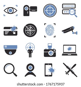 Iconos de vigilancia. Diseño Plano De Dos Tonos. Ilustración vectorial.