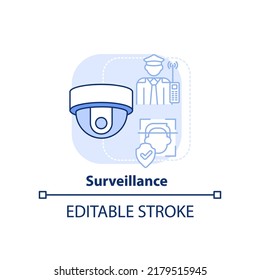 Surveillance Light Blue Concept Icon. Physical Security Framework Form Abstract Idea Thin Line Illustration. Recognition. Isolated Outline Drawing. Editable Stroke. Arial, Myriad Pro-Bold Fonts Used