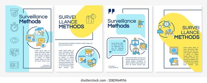 Surveillance methods colourful brochure template. Employee monitoring. Flyer, booklet, leaflet print, cover design with icons. Vector layouts for presentation, annual reports, advertisement pages