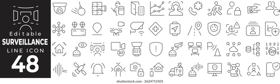 Surveillance and Monitoring Thin Line Icon Set – Security, Camera, Observation