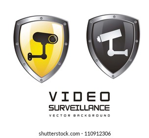 surveillance over protection shield over white background. vector