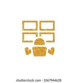 Surveillance room icon in gold glitter texture. Sparkle luxury style vector illustration.