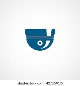Surveillance Round Camera Blue Icon On White Background