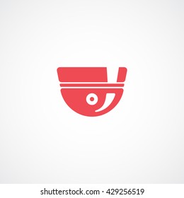 Surveillance Round Camera Red Icon On White Background