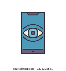 Surveillance smartphone related vector icon. Eye on smartphone screen symbolizing user tracking. Isolated on white background. Editable vector illustration