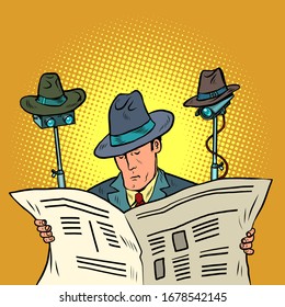surveillance spy total video surveillance secret information privacy concept. Comics caricature pop art retro illustration drawing