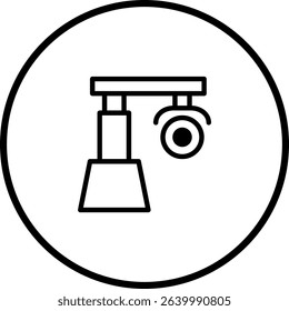 Surveillance system icon, cctv camera outline vector illustration in circle frame