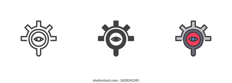 Surveillance technology different style icon set. Line, glyph and filled outline colorful version, outline and filled vector sign. AI powered vision symbol, logo illustration. Vector graphics