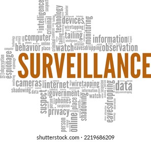 Diseño conceptual de nube de palabras de vigilancia aislado en fondo blanco.
