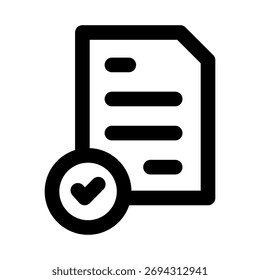 Encuesta, documento aprobado, icono de aceptación de archivo en estilo de contorno moderno limpio que ilustra el Envío del formulario, la Aprobación de documentos y el proceso de administración de archivos