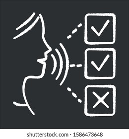 Survey Audio Response Chalk Icon. Social Research. Testimonial. Oral Survey. Consumer, Customer Satisfaction. Feedback. Evaluation. Data Collection. Sociology. Isolated Vector Chalkboard Illustration