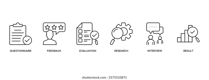 Survey banner web icon illustration concept for customer satisfaction questionnaire feedback with icon and symbol of evaluation, research and interview