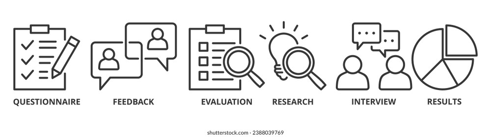 Icono de la encuesta Icono de la web Icono de la ilustración vectorial para la respuesta al cuestionario de satisfacción del cliente con icono de evaluación, investigación, entrevista y resultado