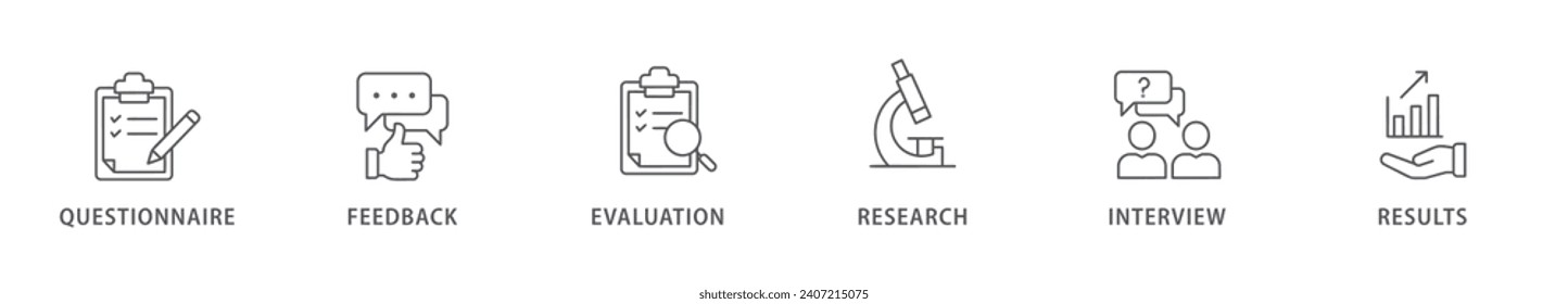 Survey banner web icon vector illustration concept for customer satisfaction questionnaire feedback with icon of evaluation, research, interview and result