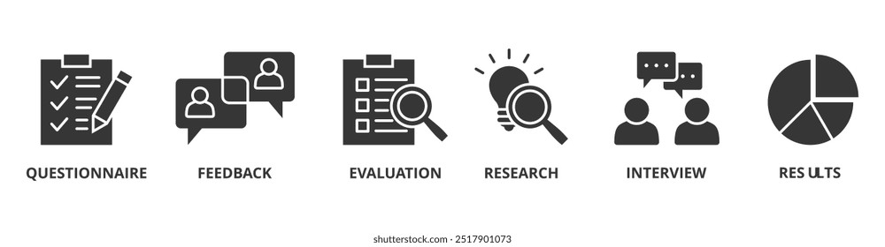 Survey banner web icon vector illustration concept for customer satisfaction questionnaire feedback with icon of evaluation, research, interview and result