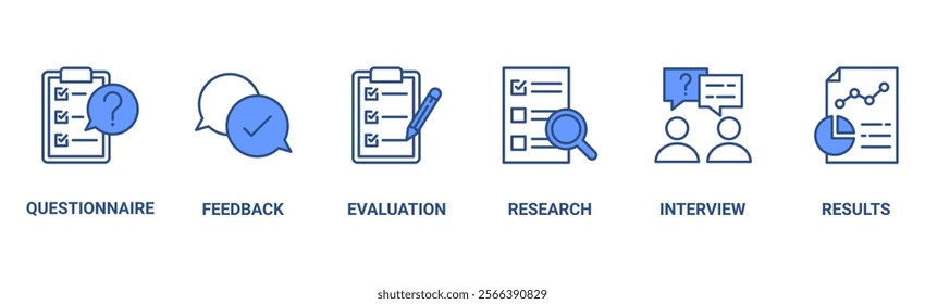 Survey banner web icon vector illustration concept for customer satisfaction questionnaire feedback with icon of evaluation, research, interview and result