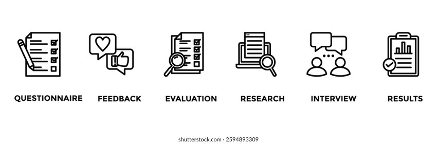 Survey banner web icon vector illustration concept for customer satisfaction questionnaire feedback with icon of evaluation, research, interview and result