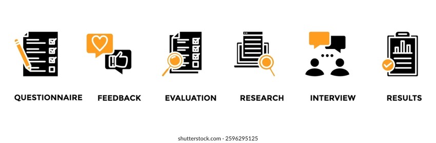 Survey banner web icon vector illustration concept for customer satisfaction questionnaire feedback with icon of evaluation, research, interview and result