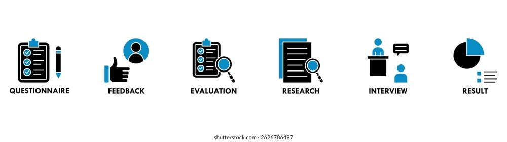Survey banner web icon vector illustration concept for customer satisfaction questionnaire feedback with icon of evaluation, research, interview and result