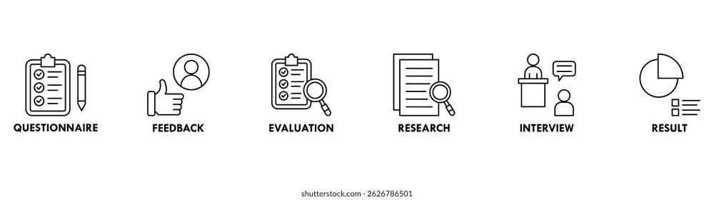 Survey banner web icon vector illustration concept for customer satisfaction questionnaire feedback with icon of evaluation, research, interview and result