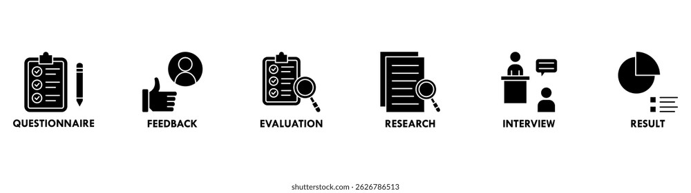 Encuesta Anuncio Icono de Web Concepto de Ilustración vectorial para el cuestionario de satisfacción del Cliente Comentarios con ícono de evaluación, investigación, entrevista y resultado