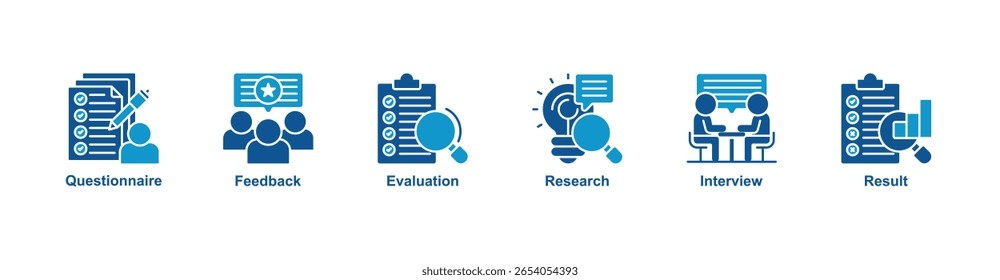 Banner da pesquisa ícone da web vetor conceito de ilustração para satisfação do cliente comentário do questionário com ícone de avaliação, pesquisa, entrevista e resultado
