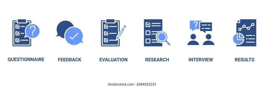 Encuesta Anuncio Icono de Web Concepto de Ilustración vectorial para el cuestionario de satisfacción del Cliente Comentarios con ícono de evaluación, investigación, entrevista y resultado