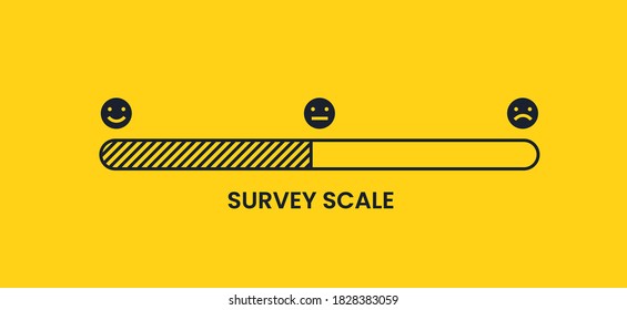 Survey black scale with faces. From a sad face to a happy one on a yellow background. Vector banner