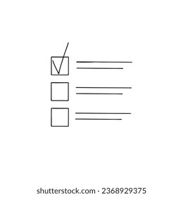 Survey checklist document hand drawn outline isolated on white background. Checkbox clipboard choice list. Selection to do list. Management questionnaire answering organization. 