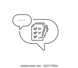 Survey Checklist line icon. Chat bubble design. Report sign. Business review symbol. Outline concept. Thin line survey checklist icon. Vector