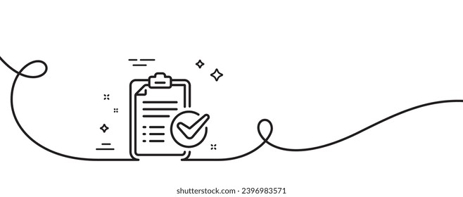 Checkliste für die Befragung anzeigen Kontinuierlich eine Linie mit curl. Unterschrift melden. Symbol für Unternehmensprüfung. Checkliste für die Umfrage mit einem Rahmenband. Loop-Kurve Muster. Vektorgrafik