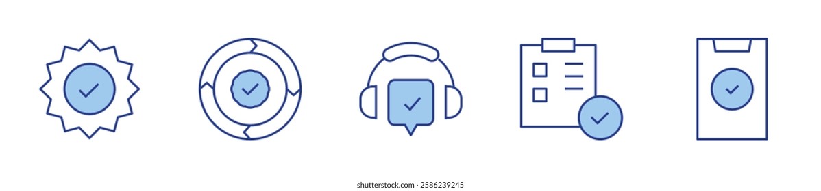 survey, checklist, success, verify, renew. Checkmark Icon vector illustration. Line Duotone style. Editable stroke.