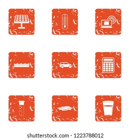 Survey of chemistry icons set. Grunge set of 9 survey of chemistry vector icons for web isolated on white background