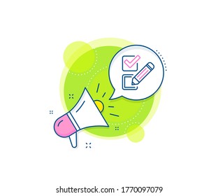 Survey choice sign. Megaphone promotion complex icon. Checkbox line icon. Business review symbol. Business marketing banner. Checkbox sign. Vector