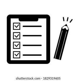 Survey clip board and pencil simple black icon	
