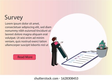Survey  concept. Creative idea design. Flat vector illustration for template, brochure, web page or presentation.