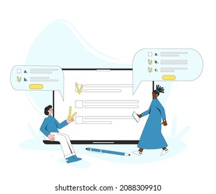 Umfrage-Konzept einzeln auf weißem Hintergrund. Qualitätsprüfung. Antworten des Kunden. Vektorgrafik. 