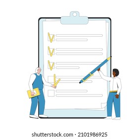 Survey concept isolated on a white background. Quality test. Client answers. Vector illustration. 