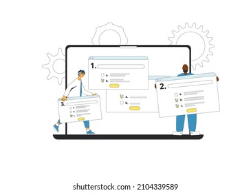 Survey concept isolated on a white background. Quality test. Client answers. Vector illustration. 