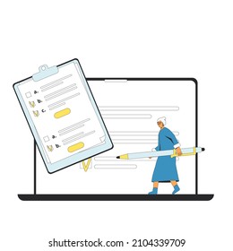 Umfrage-Konzept einzeln auf weißem Hintergrund. Qualitätsprüfung. Antworten des Kunden. Vektorgrafik. 