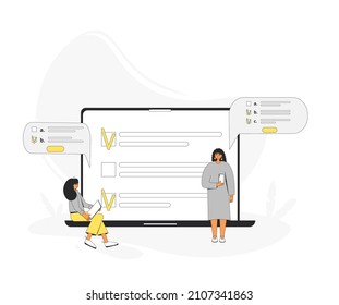 Survey concept isolated on a white background. Quality test. Client answers. Vector illustration. 