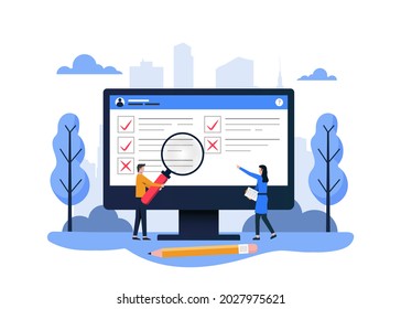 Survey concept with quality test and satisfaction report. Feedback from customers or opinion form.