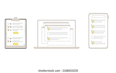 Survey concepts set isolated on a white background. Quality test. Client answers. Vector illustration. 