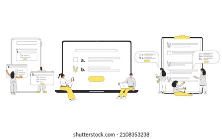 Survey concepts set isolated on a white background. Quality test. Client answers. Vector illustration. 