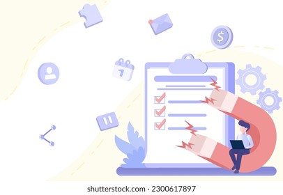 Survey of customer satisfaction process feedback from customer experience product or service. Questionnaire design information about customer satisfaction. Flat vector illustration.