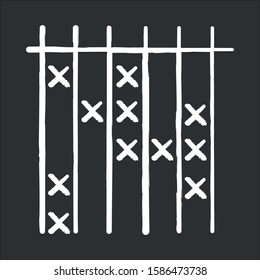Survey data chalk icon. Cross mark on checklist. Info analysis. Chart and graph. Paper poll. Evaluation list and document. Answer blank. Questionnaire form. Isolated vector chalkboard illustration