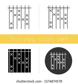 Survey data icon. Cross mark on checklist. Info analysis. Chart and graph. Assessment document. Answer blank. Questionnaire form. Flat design, linear and color styles. Isolated vector illustrations