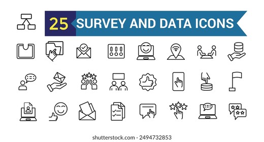 Survey and data icon. Outline icon collection. Editable vector stroke.