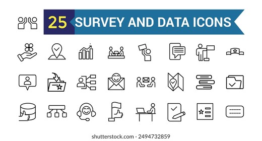Survey and data icon. Outline icon collection. Editable vector stroke.